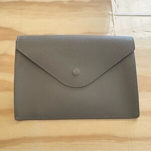 David Yurman Gray Taupe Grained Leather Envelope Pouch Travel Case Clutch